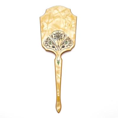 Ornate Art Deco Handheld Mirror with Embellished Back
