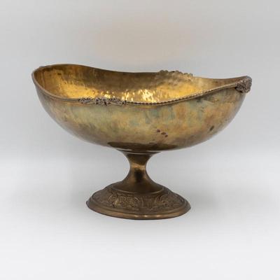 Solid Brass Pedestal Dish with Hammered Bowl Interior