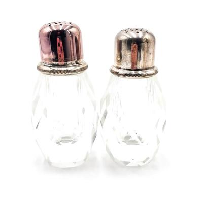 Faceted Cut Glass Silverplated Salt Shaker and Pepper Grinder