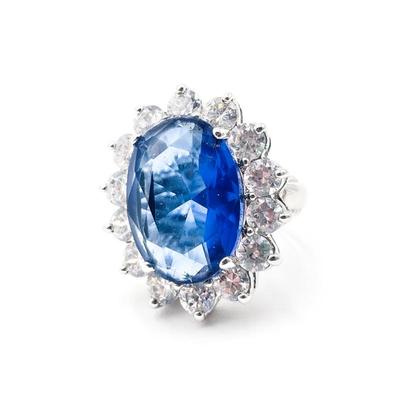 Princess Diana Simulated Sapphire and Cubic Zirconia Ring