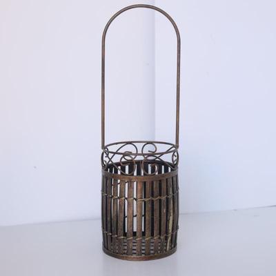 Vintage Long Handled Metal & Wicker Basket Planter