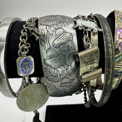 Group of Sterling Silver & Pewter Bracelets