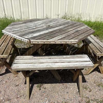 Octagon Wood Picnic Table With Benches