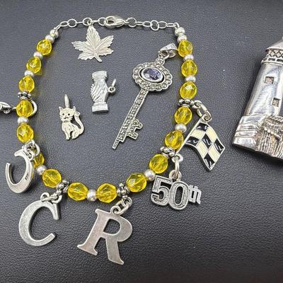 Vintage Sterling Silver  Charm Bracelet And Lighthouse Pin