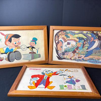 Three Vintage Framed Walt Disney Placemats-Pinocchio, Sword In The Stone, Ludwig Von Drake 