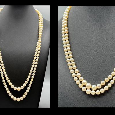 Three Strands Of Vintage Of Pearl Necklaces With 14k Gold Clasps 