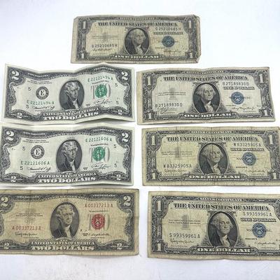 Vintage $1 & $2 Bills