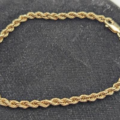 14K Gold Rope Chain Bracelet...7"