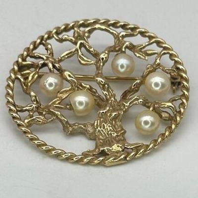 14k Gold & Pearl Karen Lynne Brooch