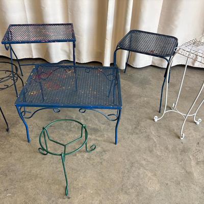 Group Of Metal Patio Accent Tables & Plant Stands