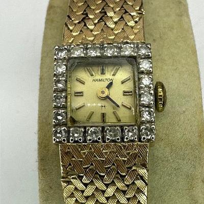 14k Gold & Diamond Hamilton Ladies Cocktail Watch - 14k Band