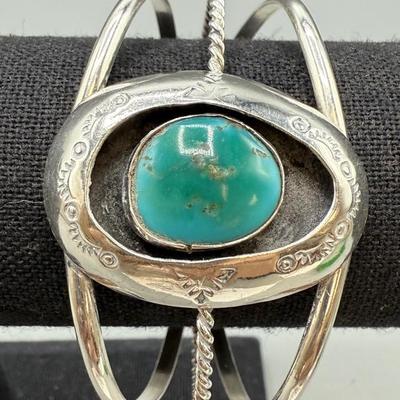 Vintage Navajo Silver Turquoise Cuff Bracelet 