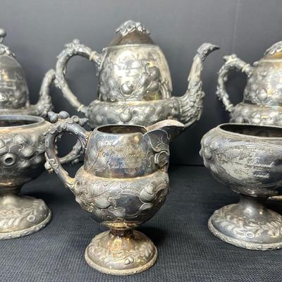 6 Piece Silver Plated Repousse Style Tea Set