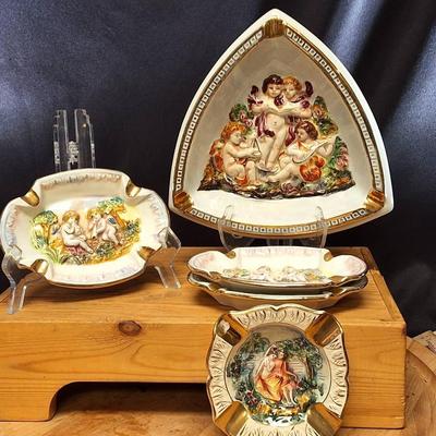 5 Italian Capodimonte Ash Trays with Cherub Motifs