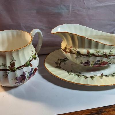 Royal Worcester “Florence” Bone China Creamer & Gravy Boat with Underplate
