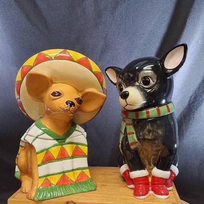Set of 2 Ceramic Chihuahua Cookie Jars – Festive Poncho & Sombrero, Holiday Scarf & Boots