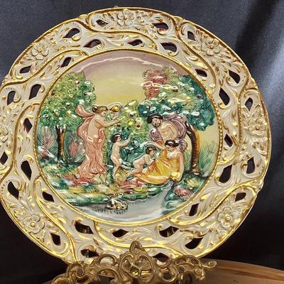 Capodimonte Italian Porcelain Reticulated Charger Plate with Hand-Painted Scene – 15”