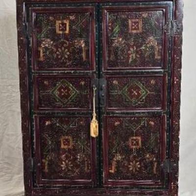 Hand-Painted Asian Lacquer Cabinet