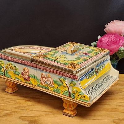 Vintage Japanese? hand-painted porcelain piano smoking set. 