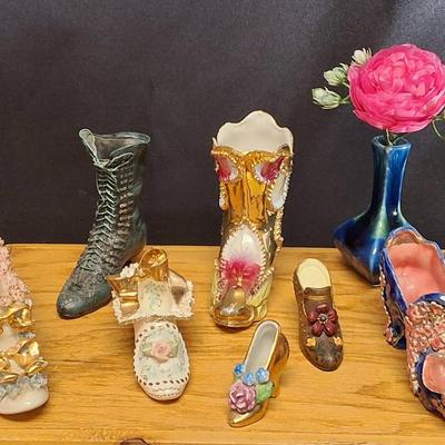 Collection of 7 Decorative Miniature Porcelain Shoe Figurines