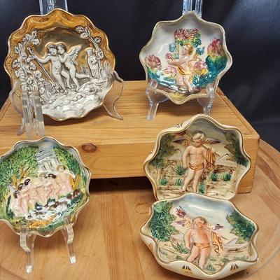 Set of 5 Capodimonte Italy Hand-Painted Cherub Trinket Dishes