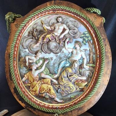 Antique Capodimonte Porcelain Wall Plaque with Mythological Scene
