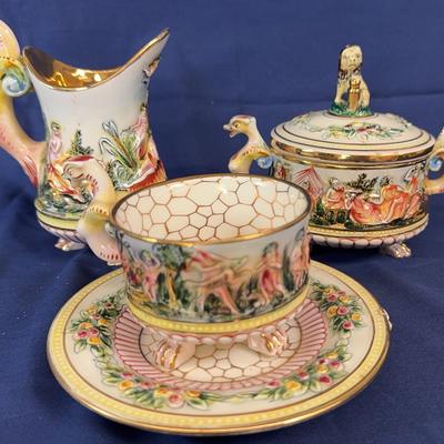 Capodimonte Italian Majolica Tea Set – Hand-Painted Dragon & Mythological Motifs