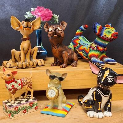 
Collection of 6 Unique Chihuahua Figurines – Mixed Styles & Materials