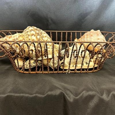 Decorative Wire Basket with Seashell Collection