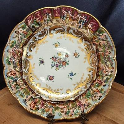 Capodimonte Italian Porcelain Charger Plate with Figural & Gilt Detail – 12”