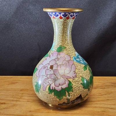 Vintage Cloisonné Enamel Vase with Floral Design