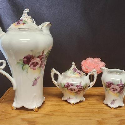 Porcelain Treasures Hand Decorated Floral Coffee/Tea Set by Betty Palmer