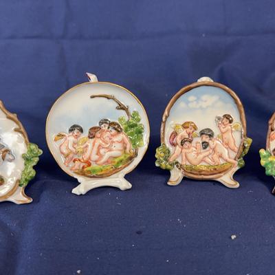 Set of 4 Vintage Capodimonte Style Porcelain Plaques with Putti/Cherub Scenes