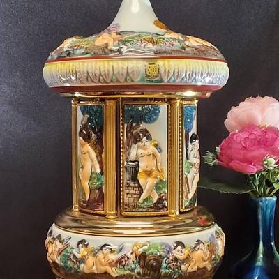 Reuge Swiss Made Italian Hand-Painted Cherub Carousel Music Box – Ornate Gold Accents