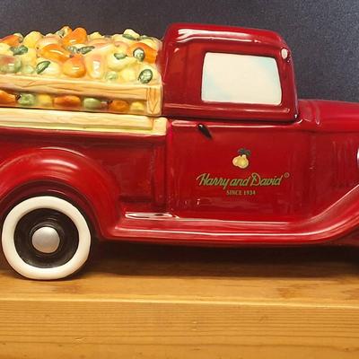 Harry & David Ceramic Red Truck Cookie Jar with Fruit Load
