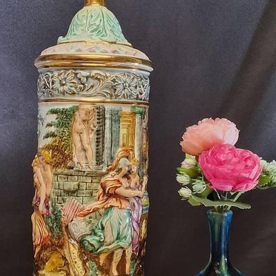 Capodimonte Porcelain Covered Urn with Classical Figural Relief
