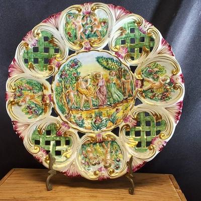 Vintage Italian Hand-Painted Majolica Wall Plate
