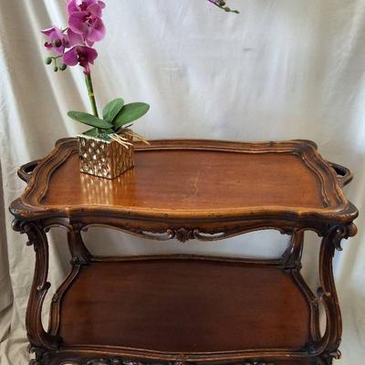 Antique Victorian/Rococo Revival Two-Tier Carved Mahogany Table
