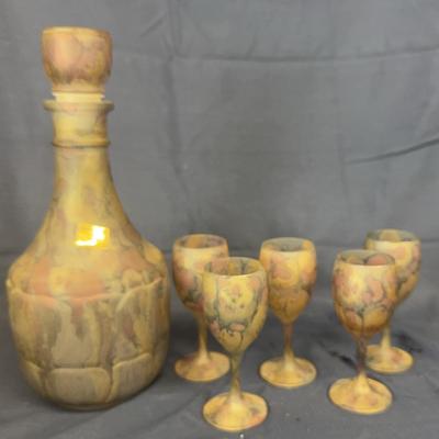 Vintage Hand-Painted Jerusalem Decanter & Goblet Set by Ilanit – 7 Pieces