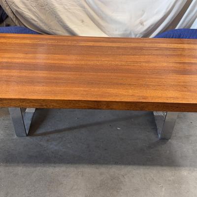 Mid-Century Butcher Block Coffee Table with Metal Base