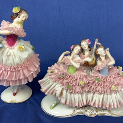 Volkstedt Dresden Ballerina & Trio of Dancing Ladies with Mandolin