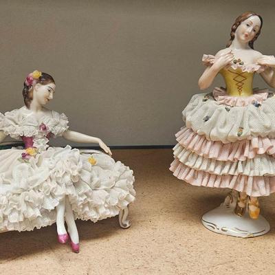 Pair of Antique Dresden Lace Porcelain Figurines – Germany