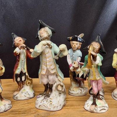 Set of 6 Vintage Capodimonte Style Porcelain Monkey Musician Figurines