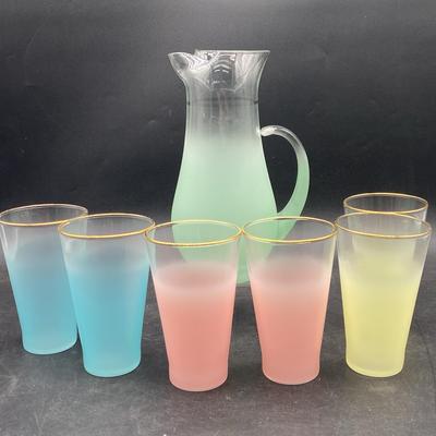 Vintage Colorful Frosted Glass Beverage Set