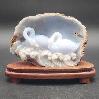 Stunning Carved Agate Swans