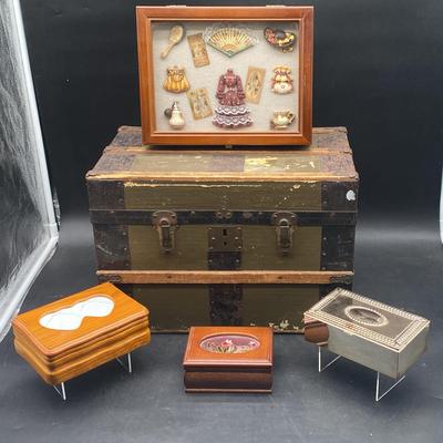 Mini Steamer Trunk , Shadowbox & Jewelry Boxes