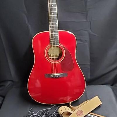 Red Squire Guitar With Acoustic And Electric Accessories 
