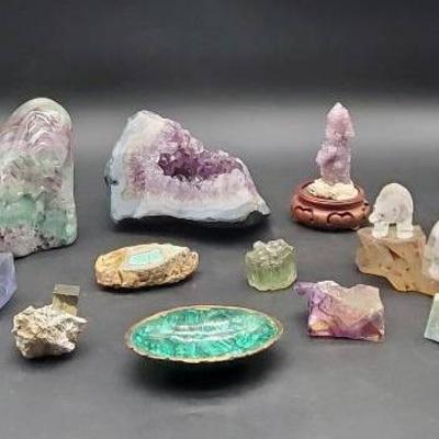 Unique Gemstones Pieces- Amethyst,  Fluorite, Pyrite...