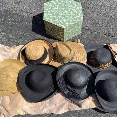 Straw Hats - 7 Hats & 1 Hat Box