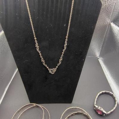 2 Silver Bangles And Other Silvertone Jewlrey